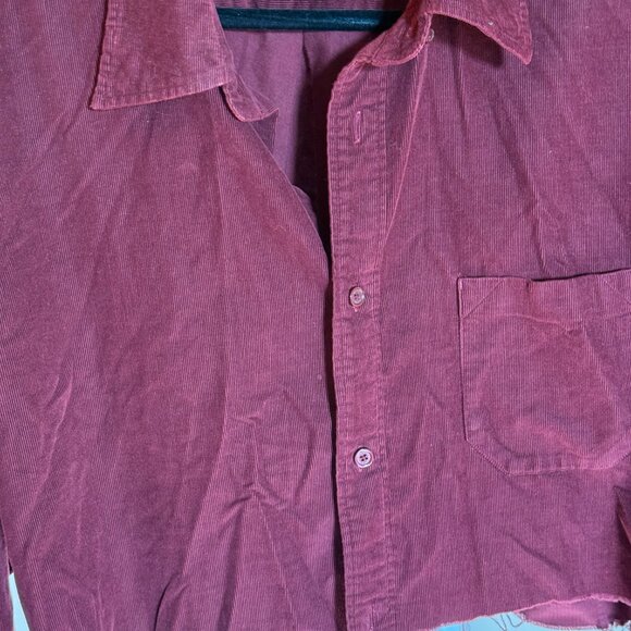 Nordstrom Cropped Corduroy Shirt – Wine/Burgundy | Raw Hem | Upcycled - Picture 4 of 5